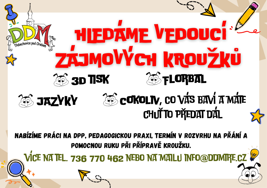 Hledáme vedoucí zájmových kroužků